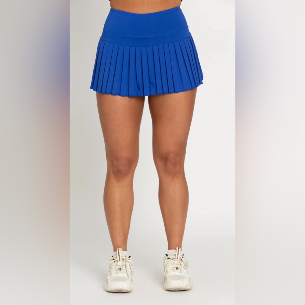 Cobalt Blue Gold Hinge Pleated Tennis Skirt